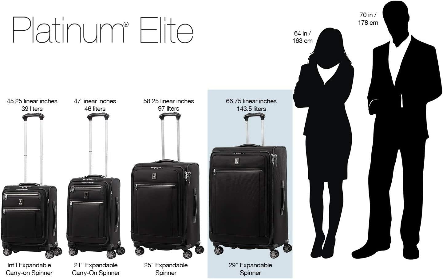 Platinum Elite Softside Expandable Spinner Wheel Luggage,  Grey, Checked-Large 29-Inch