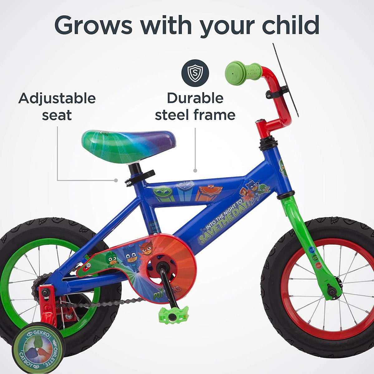PJ Masks Kids Bike, Includes Training Wheels and Handelbar Plate