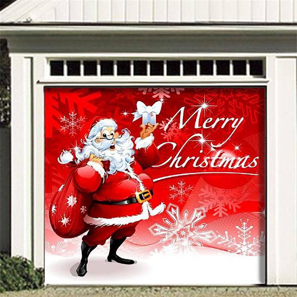 7 ft. x 8 ft. Santa's Merry Christmas Holiday Garage Door Decor Mural for Single Car Garage