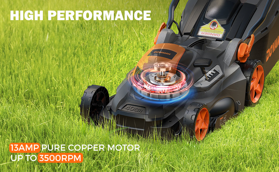 13Amp 16" Lawn Mower, 98% Collection, 13.2-Gallon Bag, 5-Position Height Adjustment, 3-Step  Vertical Fold Storage, 2-in-1 Mulching &amp; Bagging, Corded Lawn Mower for Your Garden