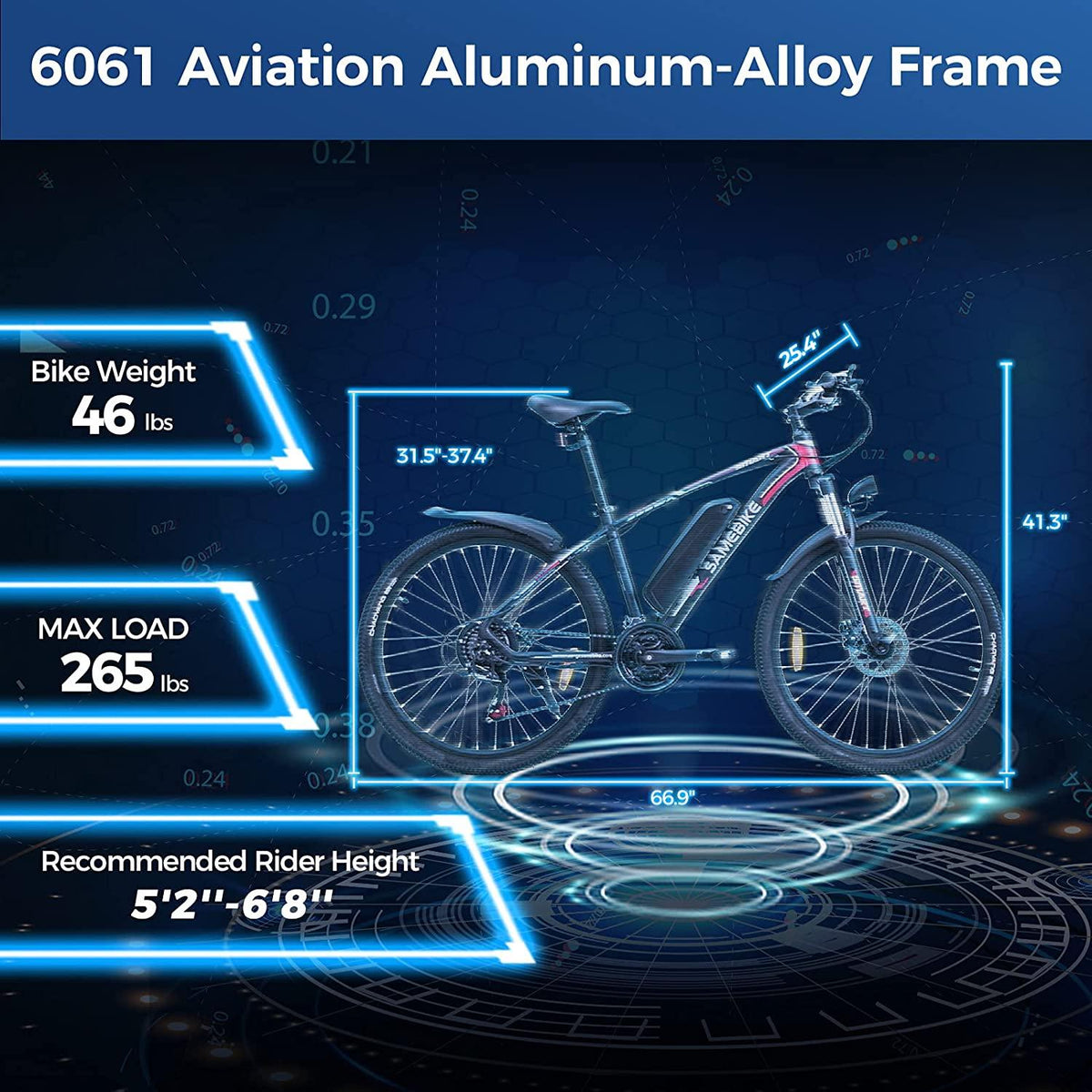 26" Electric Bike 500W Electric Bicycles for Adults 48V Battery Ebike with  21-Speed and LCD Display
