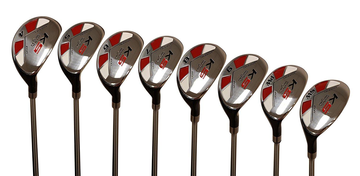 Majek Men's Golf All Hybrid Complete Full Set, which Includes: #4, 5, 6, 7, 8, 9, PW +SW Senior Flex Right Handed Utility “A” Flex Club