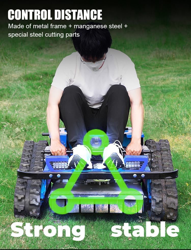 Remote Control Lawn Mower, Crawler Track All-Terrain System, Hybrid Oil-Electric Power for Steep Slopes and LarLawns, Adjustable Cutting Height