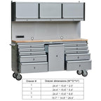 72 inch Rolling Tool Chest with 11 Drawers + 3 Upper Cabinets,  Steel Lockable Tool Cabinet with 6 Blue StoraBins & Power Strip, Assembled Tool Box for Gara(1 × HTC7214W1)