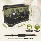 Tool Bag,  18 Inch LarTool Tote Bag Heavy Duty With Waterproof Molded Base, Wide Mouth Tool Box Organizer with Adjustable Shoulder Strap for Electrician Mechanic  Plumbers(Green)
