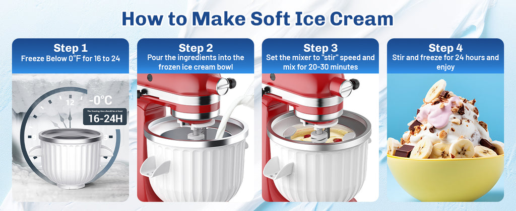 Ice Cream Maker Attachment for  Stand Mixers, Ice Cream Maker Machine Compatible with 4.5QT and Larger  Mixers, 2-Quart Capacity, Sorbet and Gelato Maker Accessory by