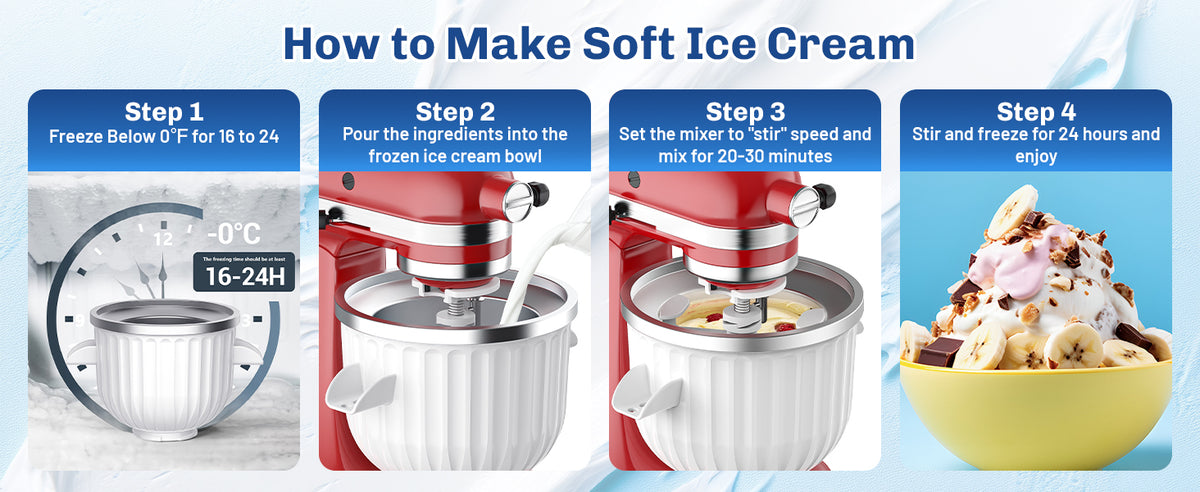 Ice Cream Maker Attachment for  Stand Mixers, Ice Cream Maker Machine Compatible with 4.5QT and Larger  Mixers, 2-Quart Capacity, Sorbet and Gelato Maker Accessory by