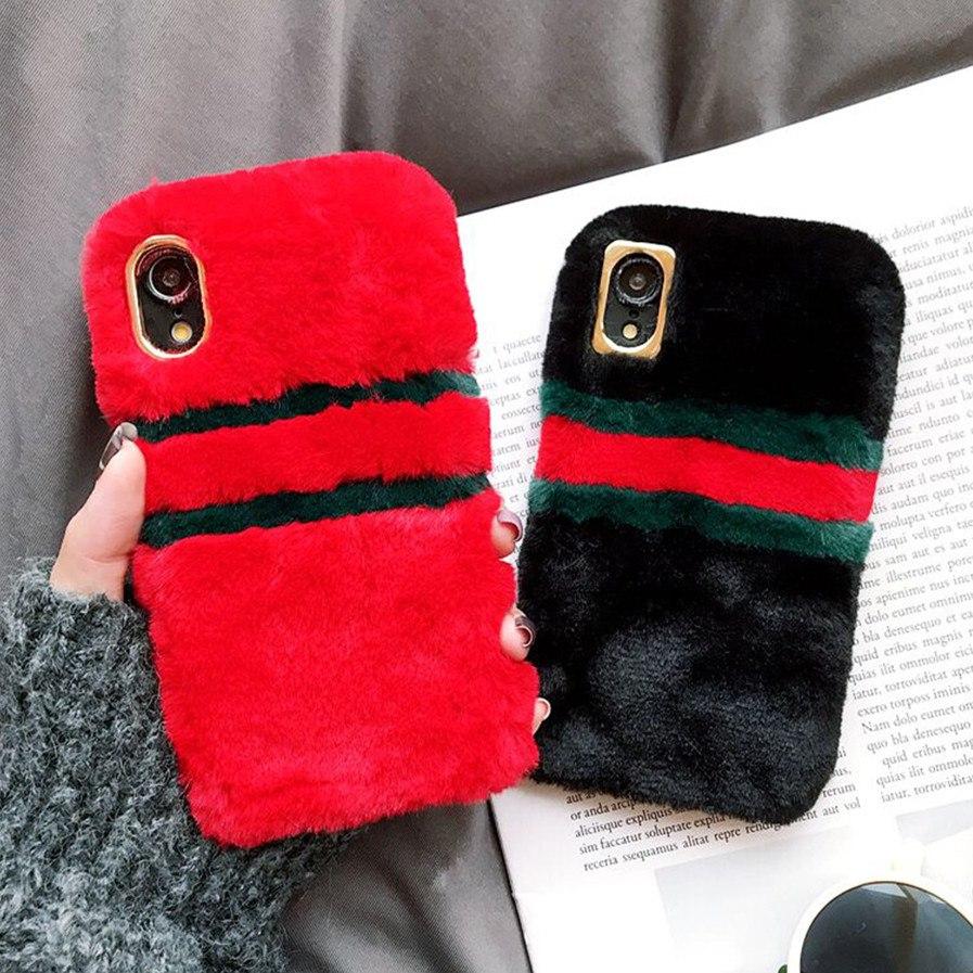 Phone Accessories - Creative Patchwork Stripped Color Fur Phone Case For iPhone Series