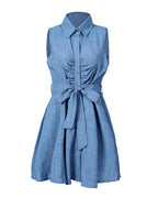 sleeveless v-neck tie waist shirt dress