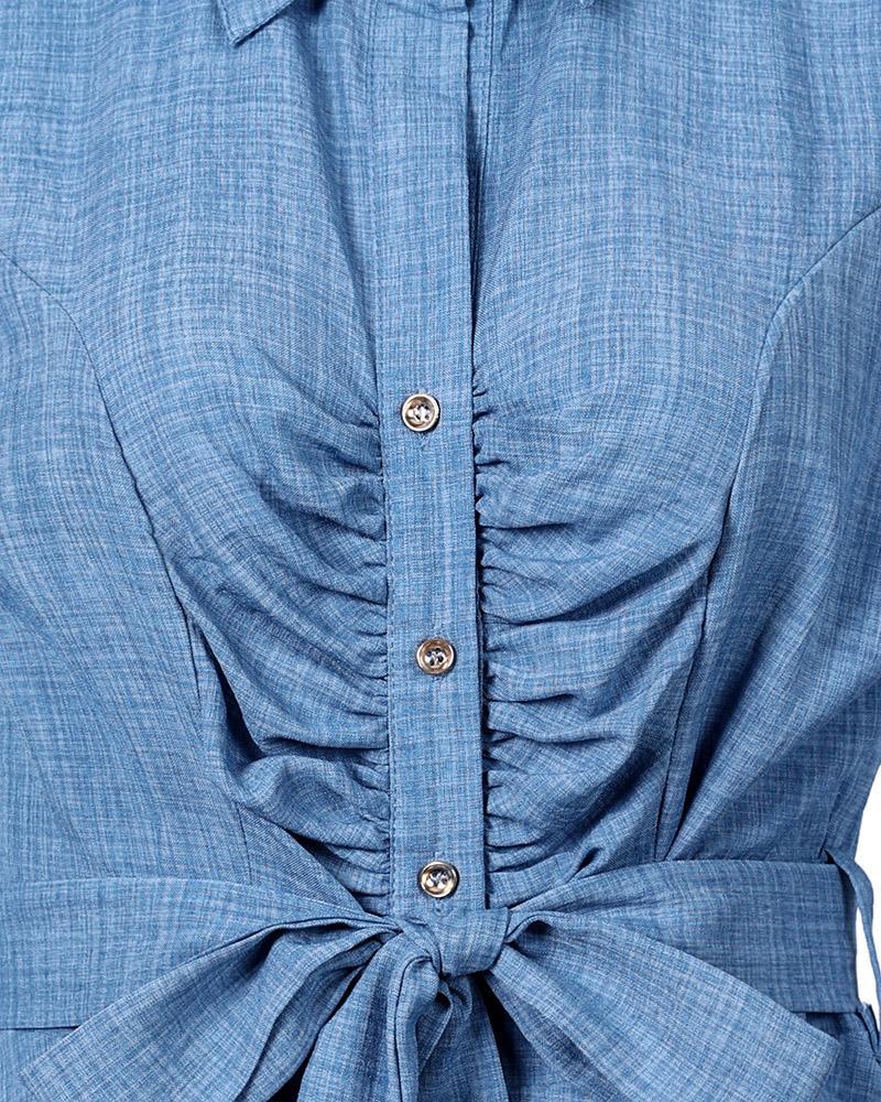 sleeveless v-neck tie waist shirt dress