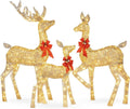 Set of 3 Gold Lighted Deer Family Reindeer Display Outdoor Christmas Yard Decoration Sculpture Yard Art Holiday Winter Display