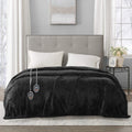 Plush Lightweight Ultra Soft Cozy Washable Electric Blanket Heated Throw With Auto Shutoff, Queen Size, Black