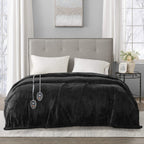 Plush Lightweight Ultra Soft Cozy Washable Electric Blanket Heated Throw With Auto Shutoff, Queen Size, Black