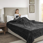 Plush Lightweight Ultra Soft Cozy Washable Electric Blanket Heated Throw With Auto Shutoff, Queen Size, Black