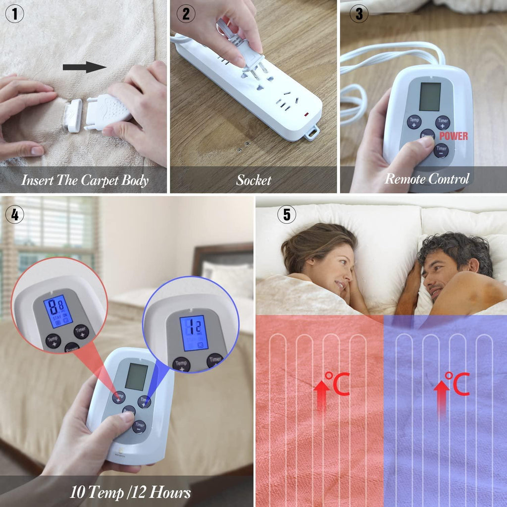 Heated Blanket Flannel Washable Electric Throw Blanket with 4 Heat Settings/Safety 10 Hours Auto-Off Dual Controllers (Linen, 84''×90'')