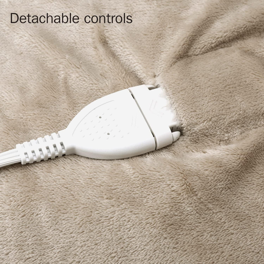 Heated Blanket Flannel Washable Electric Throw Blanket with 4 Heat Settings/Safety 10 Hours Auto-Off Dual Controllers (Linen, 84''×90'')