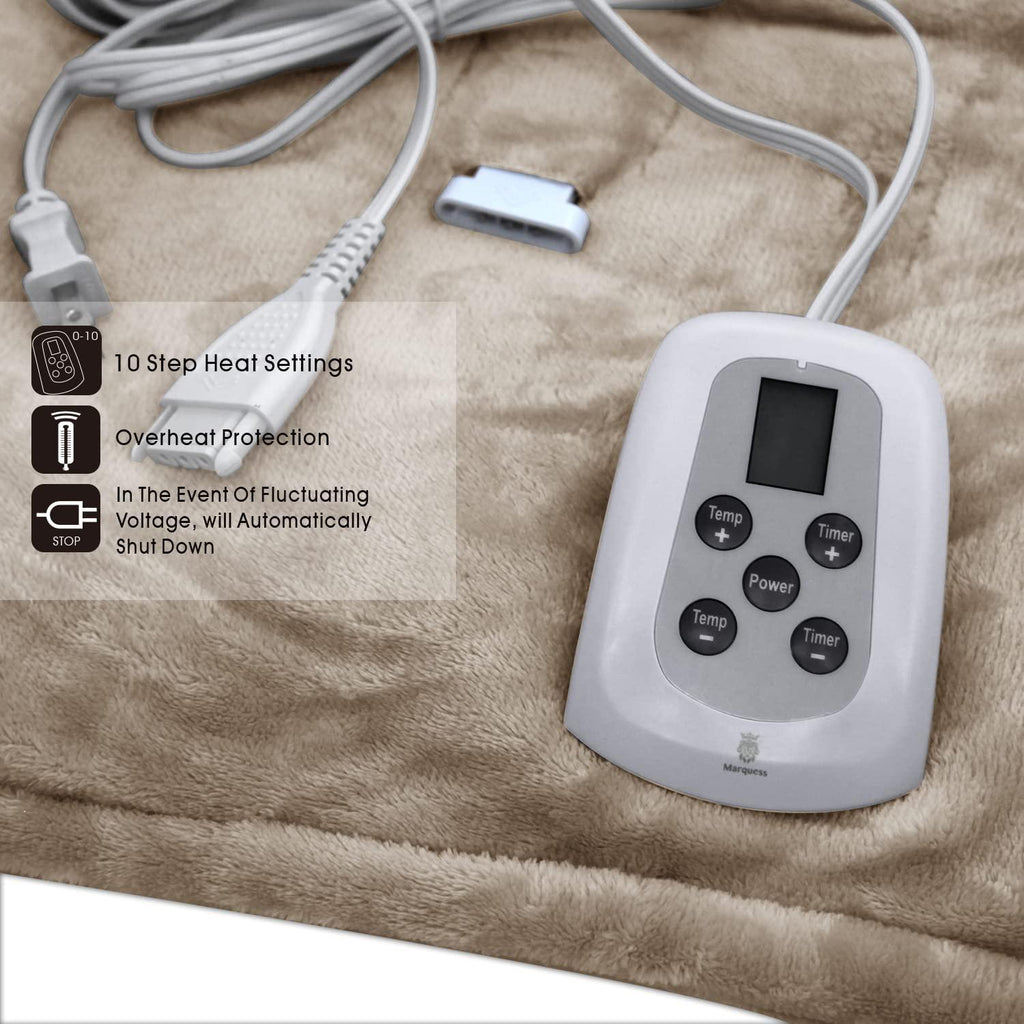 Heated Blanket Flannel Washable Electric Throw Blanket with 4 Heat Settings/Safety 10 Hours Auto-Off Dual Controllers (Linen, 84''×90'')
