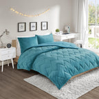 Home Essence Apartment Jasper Solid Chevron Quilted Reversible Microfiber to Cozy Plush Comforter Mini Set, King, Teal