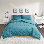 Home Essence Apartment Jasper Solid Chevron Quilted Reversible Microfiber to Cozy Plush Comforter Mini Set, King, Teal