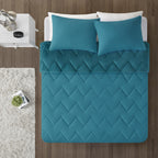 Home Essence Apartment Jasper Solid Chevron Quilted Reversible Microfiber to Cozy Plush Comforter Mini Set, King, Teal