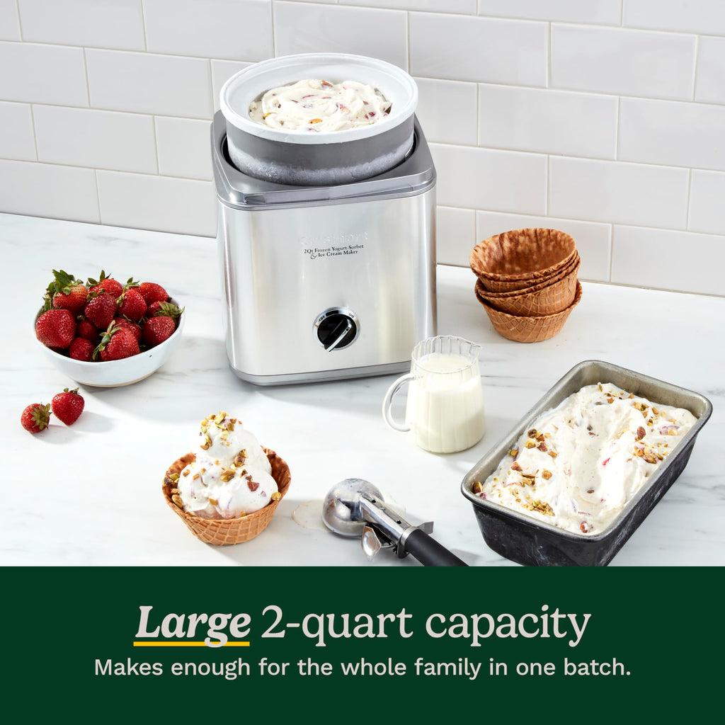 Ice Cream Maker Machine, 2-Quart Ice Cream, Sorbet and Frozen Yogurt Machine, Fully Automatic Double-Insulated Freezer Bowl Makes Frozen Desserts in Under 30 Minutes, ICE30BCP1, Silver