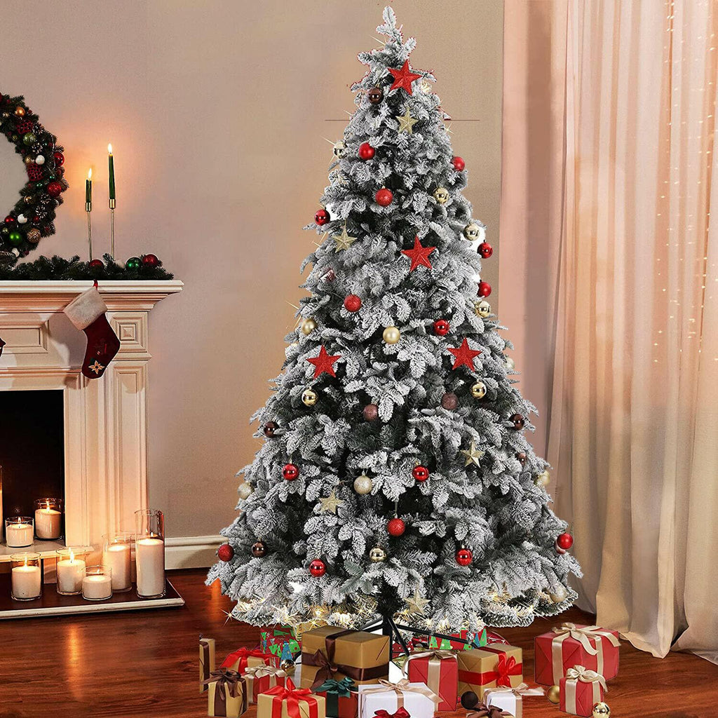 9ft Artificial Christmas Tree Snow Flocked Christmas Tree W/ Colorful Lights,USA