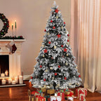 9ft Artificial Christmas Tree Snow Flocked Christmas Tree W/ Colorful Lights,USA