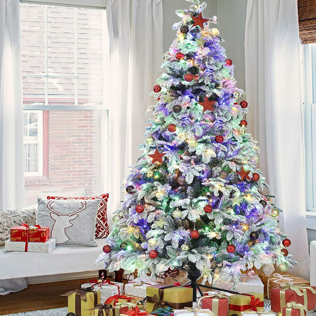 9ft Artificial Christmas Tree Snow Flocked Christmas Tree W/ Colorful Lights,USA