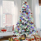 9ft Artificial Christmas Tree Snow Flocked Christmas Tree W/ Colorful Lights,USA