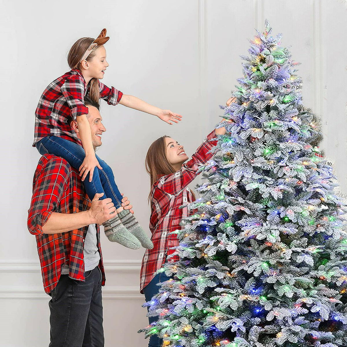 9ft Artificial Christmas Tree Snow Flocked Christmas Tree W/ Colorful Lights,USA