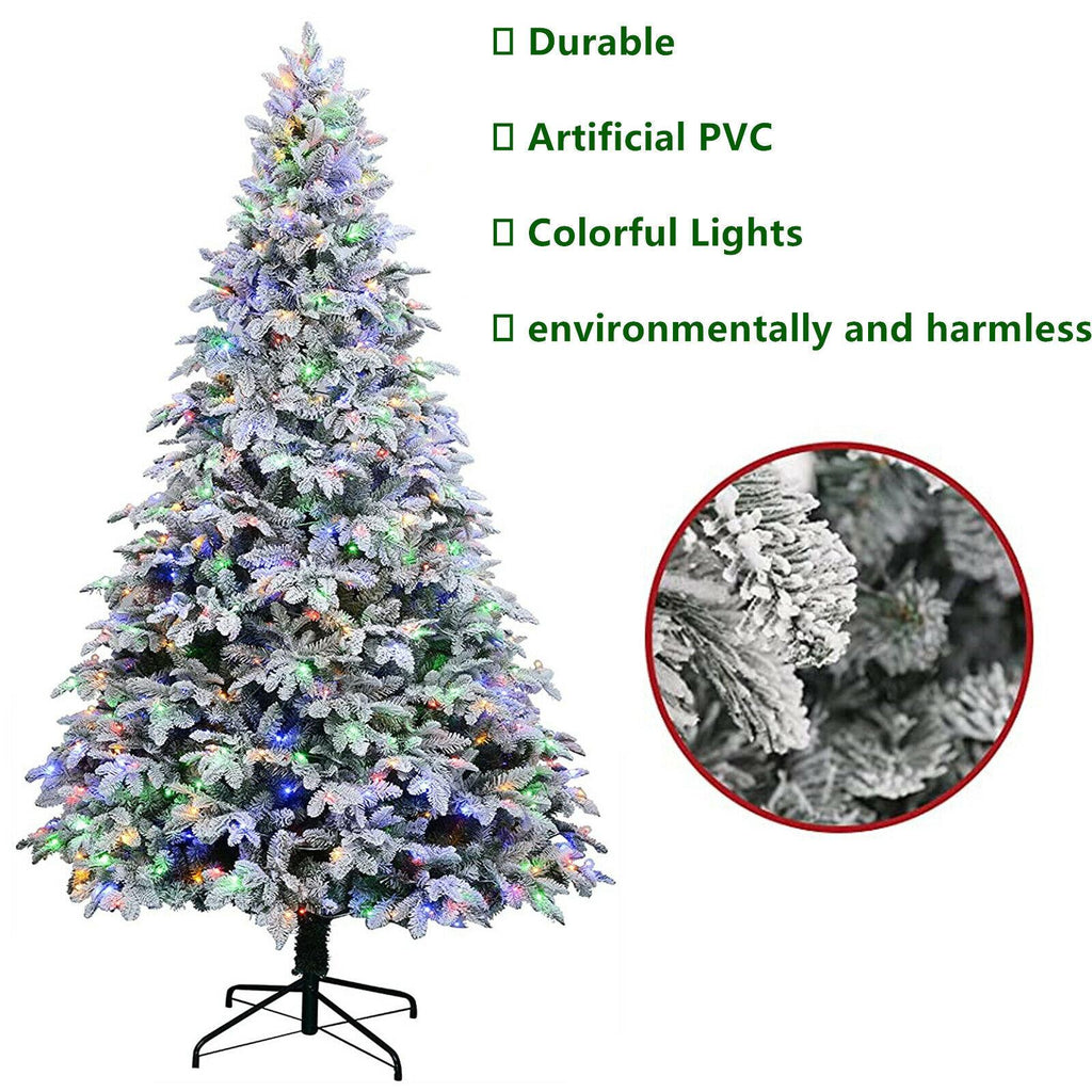 9ft Artificial Christmas Tree Snow Flocked Christmas Tree W/ Colorful Lights,USA