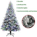 9ft Artificial Christmas Tree Snow Flocked Christmas Tree W/ Colorful Lights,USA