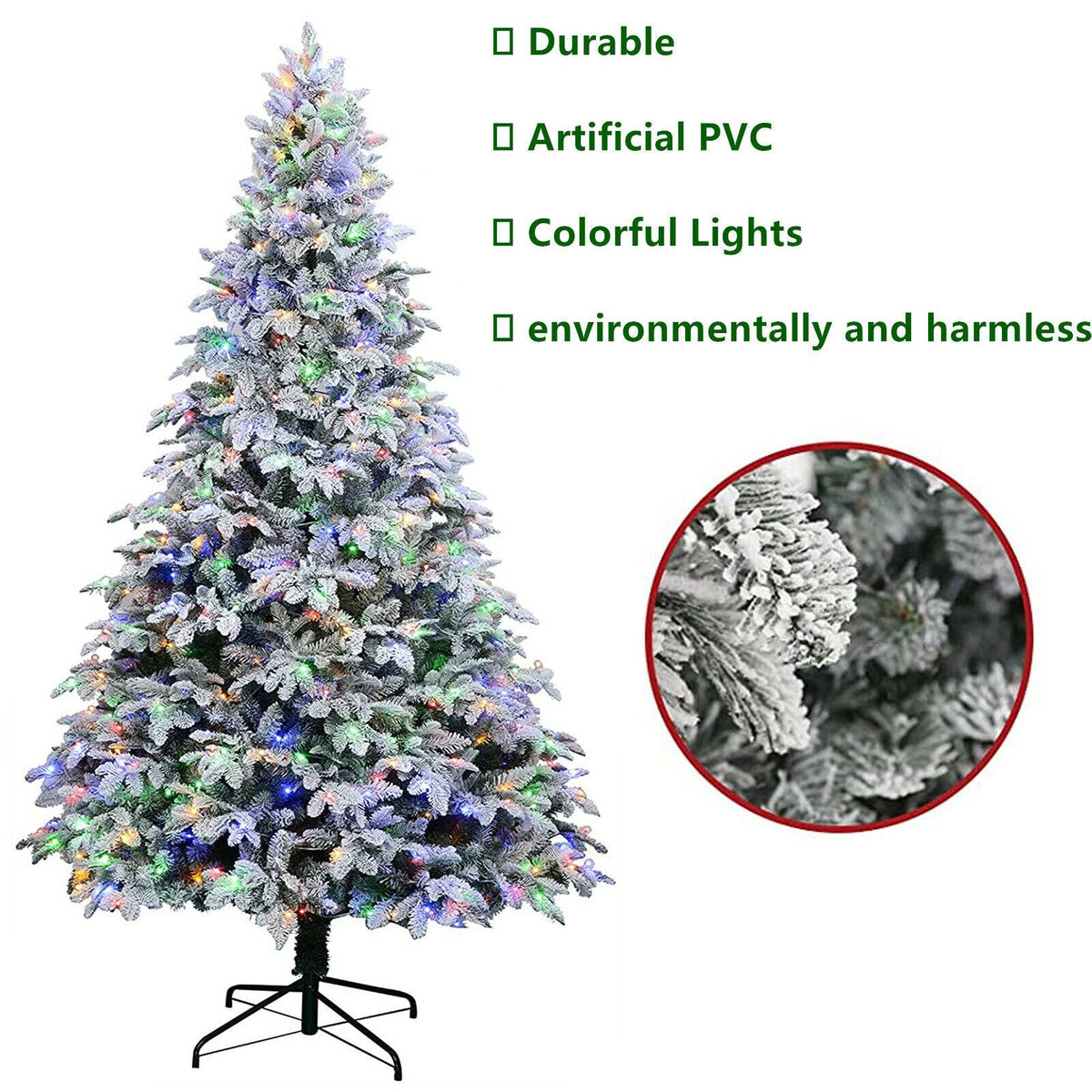 9ft Artificial Christmas Tree Snow Flocked Christmas Tree W/ Colorful Lights,USA