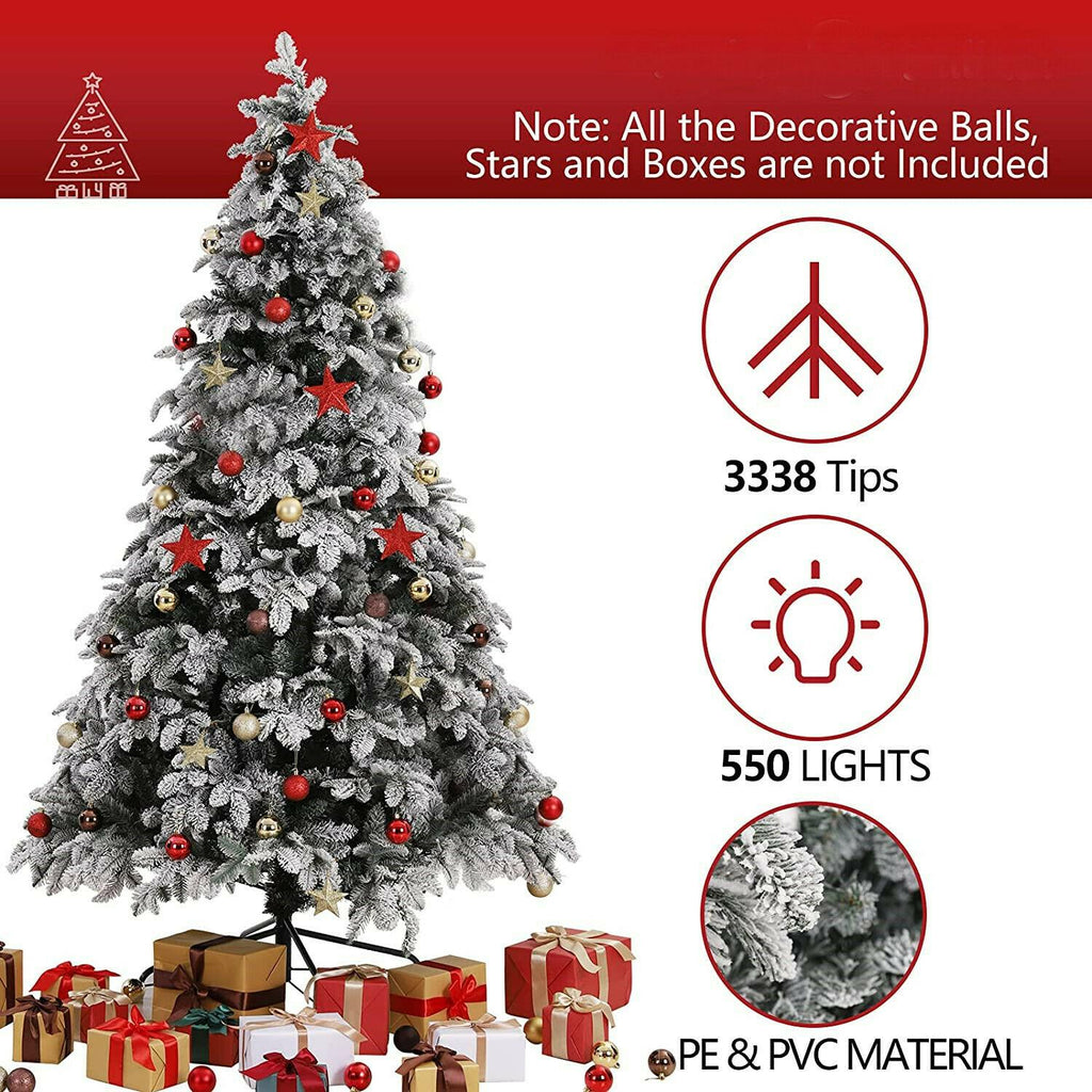 9ft Artificial Christmas Tree Snow Flocked Christmas Tree W/ Colorful Lights,USA