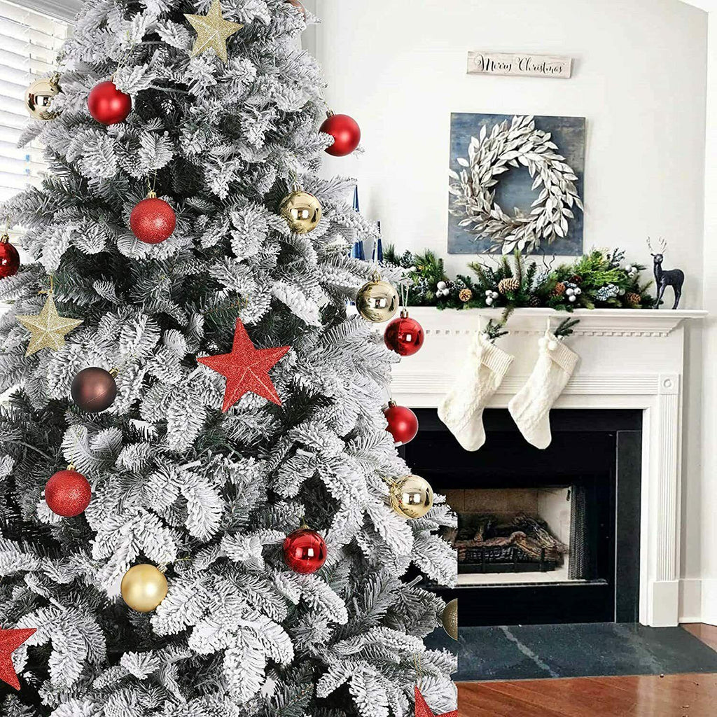 9ft Artificial Christmas Tree Snow Flocked Christmas Tree W/ Colorful Lights,USA