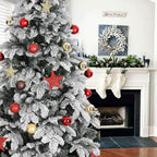 9ft Artificial Christmas Tree Snow Flocked Christmas Tree W/ Colorful Lights,USA