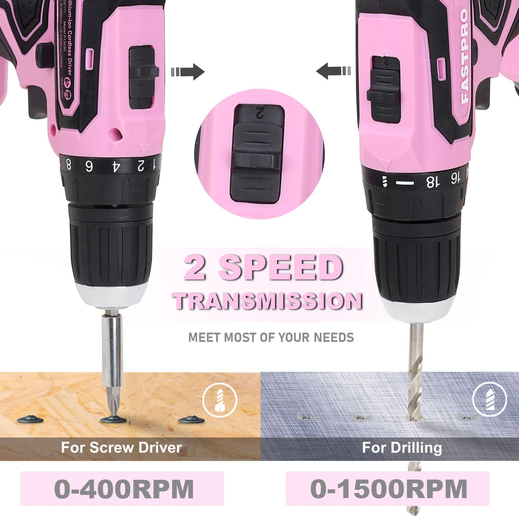 232-Piece Pink Tool Set with Drill, 20V Cordless Drill Driver and Home Tool Set, Pink Drill Set for Women, Lady's Repairing Kit with 12-Inch StoraBag, Pink