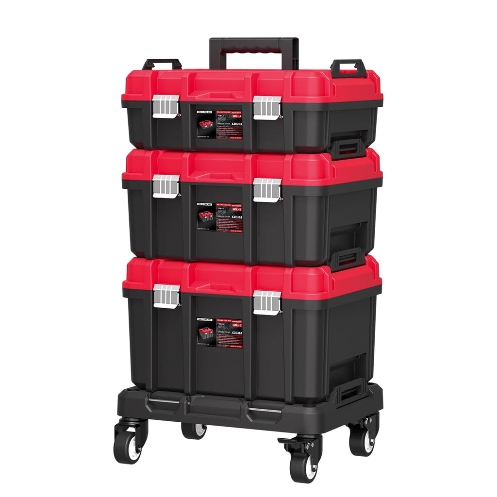 3 Tier Stackable Rolling Tool Box with Wheels,Modular Tool Organizer Box StoraSystem,Portable Lockable Tool boxes,17" LarTool box for Home Repairs,Professional Work