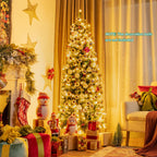 6ft Pre-lit Artificial Hinged Pencil Christmas Tree Decorated Snow Flocked Tips