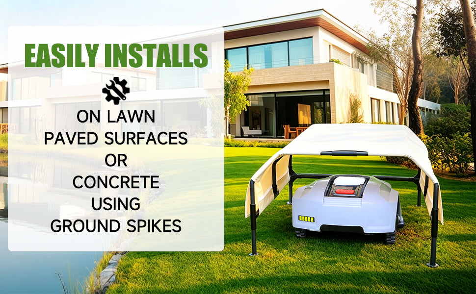Robot Mower Garage, Rainproof UV-Proof Shelter for All Mowers | Thickened 600D Oxford fabric | Rust-proof steel frame | 35.5×29×17in | Fits Lymow, Segway, , , &amp; more