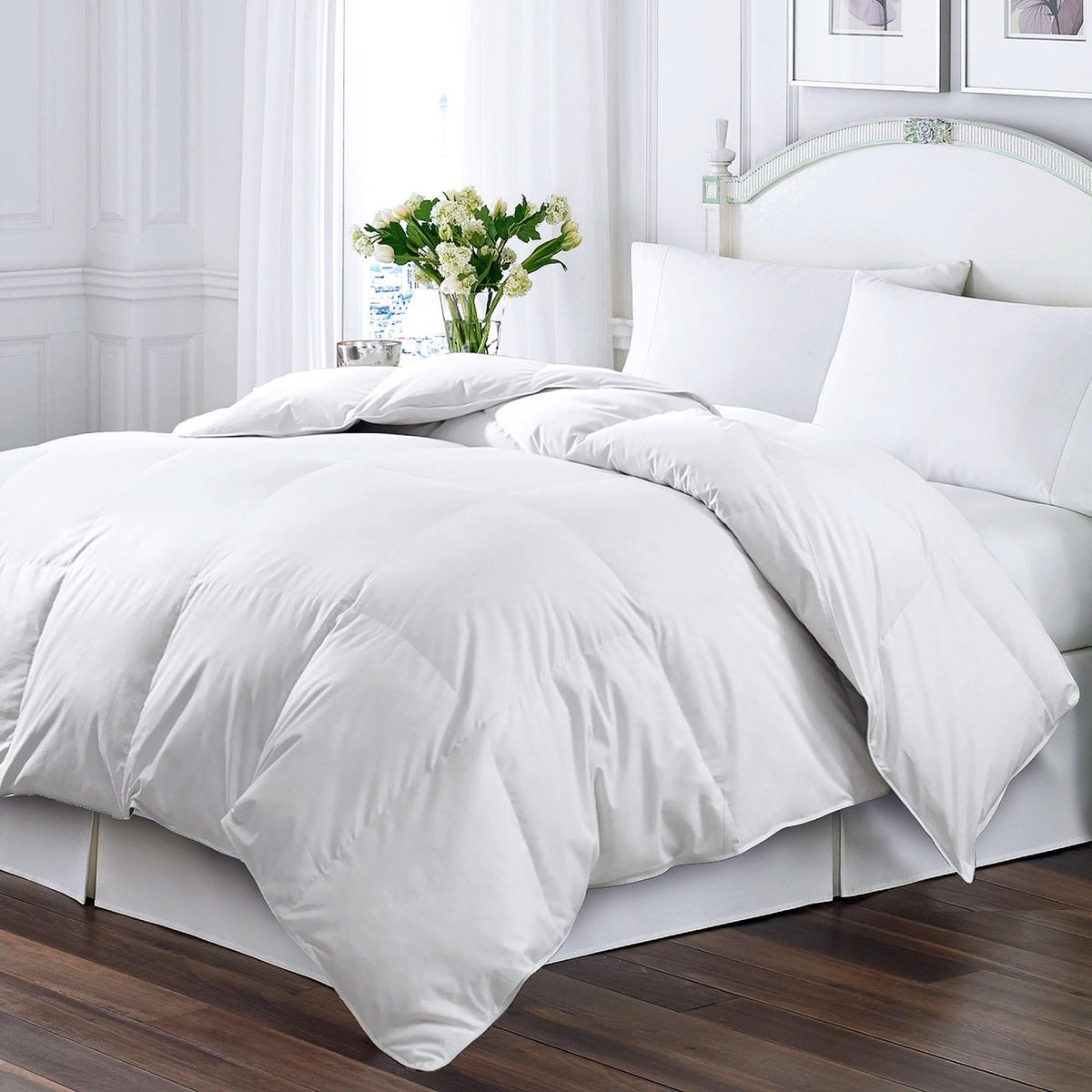 Blue RidKathy Ireland Micro Fiber Solid Cover White Feather And Down Comforter - 104X88", White