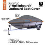 StormPro Charcoal V-Hull inboard/Outboard Boat Cover Fits 20 ft. 6 in. - 21 ft. 6 in. L, Beam Width 96 in. W (Model E9)