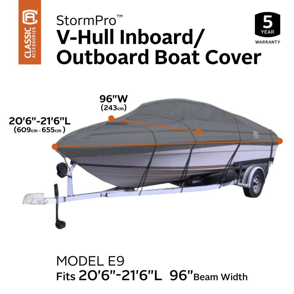 StormPro Charcoal V-Hull inboard/Outboard Boat Cover Fits 20 ft. 6 in. - 21 ft. 6 in. L, Beam Width 96 in. W (Model E9)