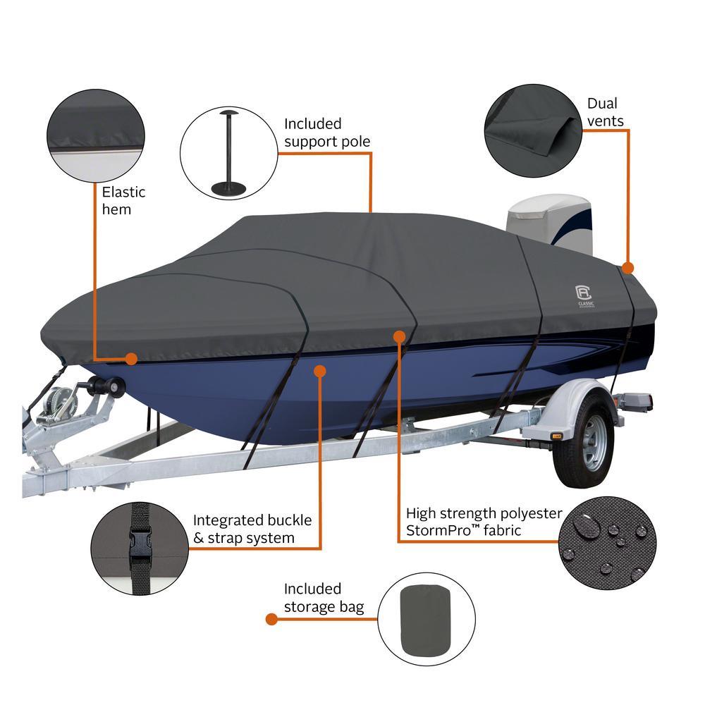 StormPro Charcoal V-Hull inboard/Outboard Boat Cover Fits 20 ft. 6 in. - 21 ft. 6 in. L, Beam Width 96 in. W (Model E9)