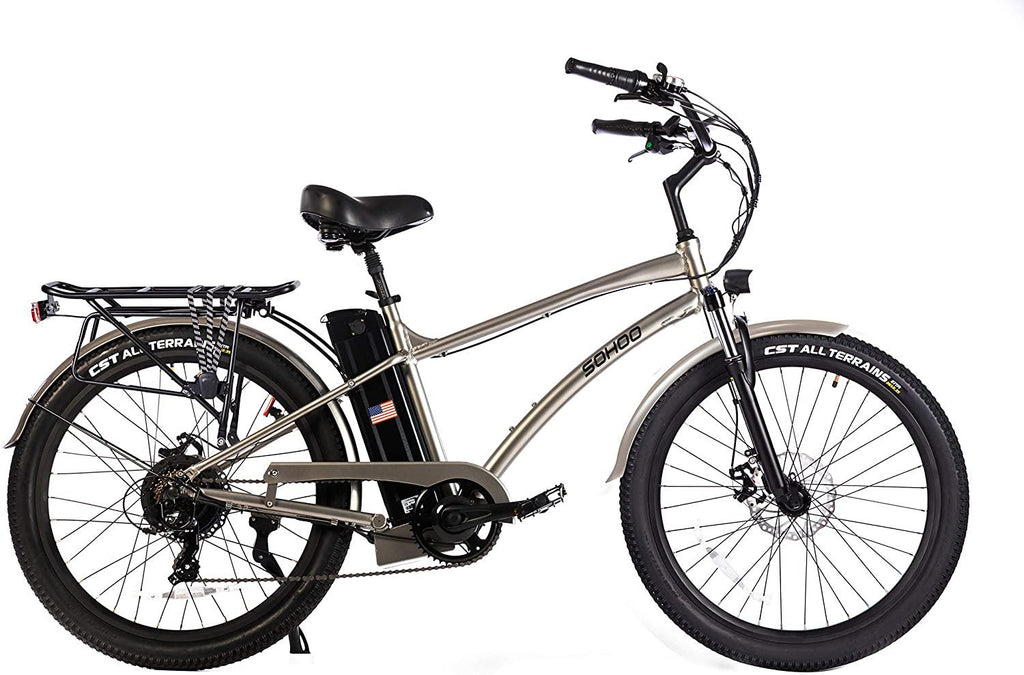 SOHOO 48V500W12Ah 26 Inches Adult Step-Over Beach Cruiser Electric Bicycle City E-Bike Mountain Bike(Silver)