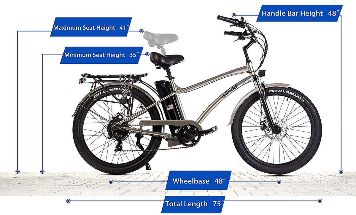 SOHOO 48V500W12Ah 26 Inches Adult Step-Over Beach Cruiser Electric Bicycle City E-Bike Mountain Bike(Silver)
