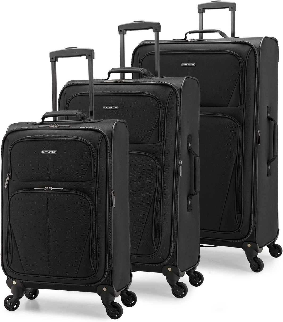 Aviron Bay Expandable Softside Luggage with Spinner Wheels, Black, 3-Piece Set (23/27/31)