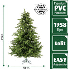 Fraser Hill Farm Green Unlit Pine Christmas Tree, 7.5'