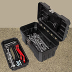 14-Inch Plastic Toolbox with Removable Tray, Steel Latch & Padlock Eye, Industrial-Grade Tool Box for Tools, Crafts, First Aid & Hobby Supplies, 14" x 8" x 8", Made in USA, Black (09514)