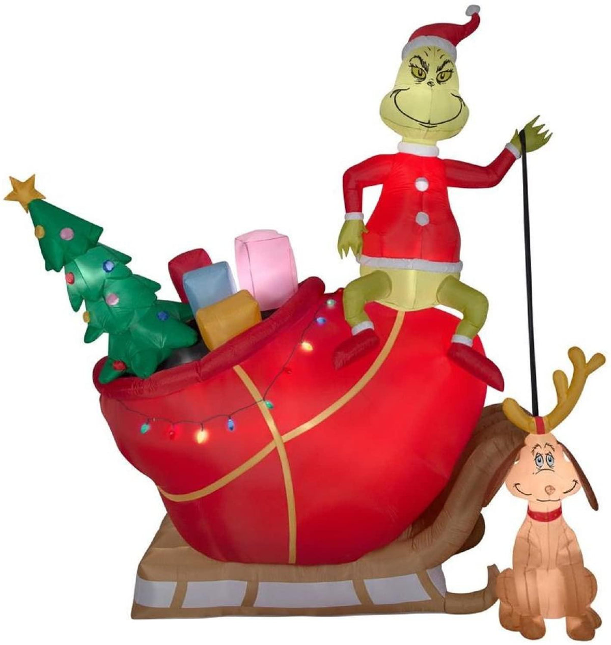 Gemmy Christmas Inflatable 12' Grinch on Sleigh w/Dog Max Dr Suess Airblown